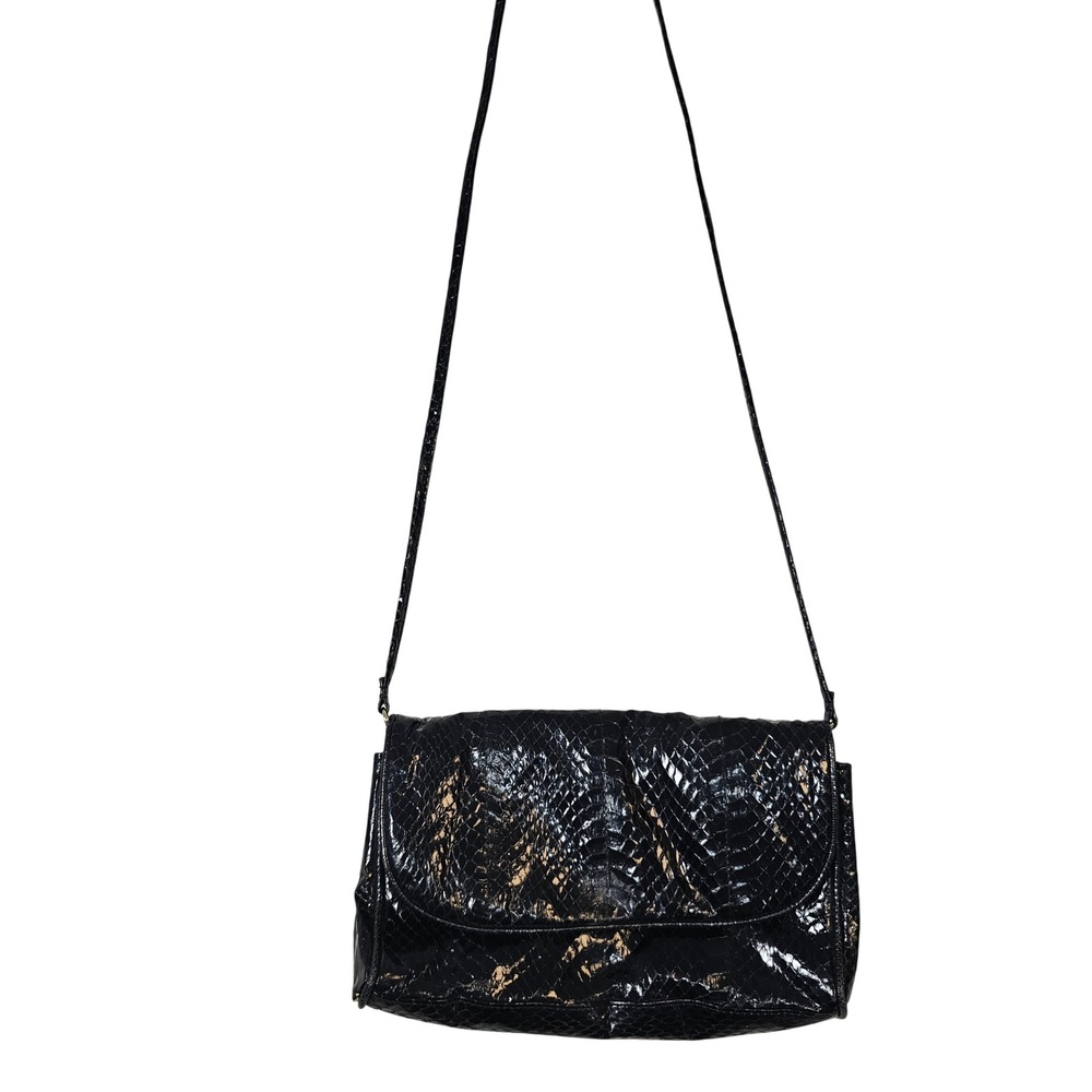 Neiman Marcus Vintage Black Snakeskin Shoulder Bag Clutch Exotic Leather